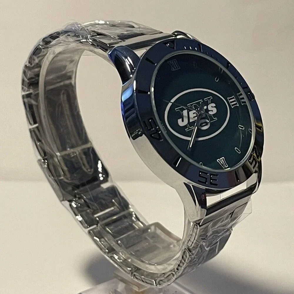 NEW YORK JETS NFL Logo Stainless-Steel Analog Men's Watch NEW - needs battery